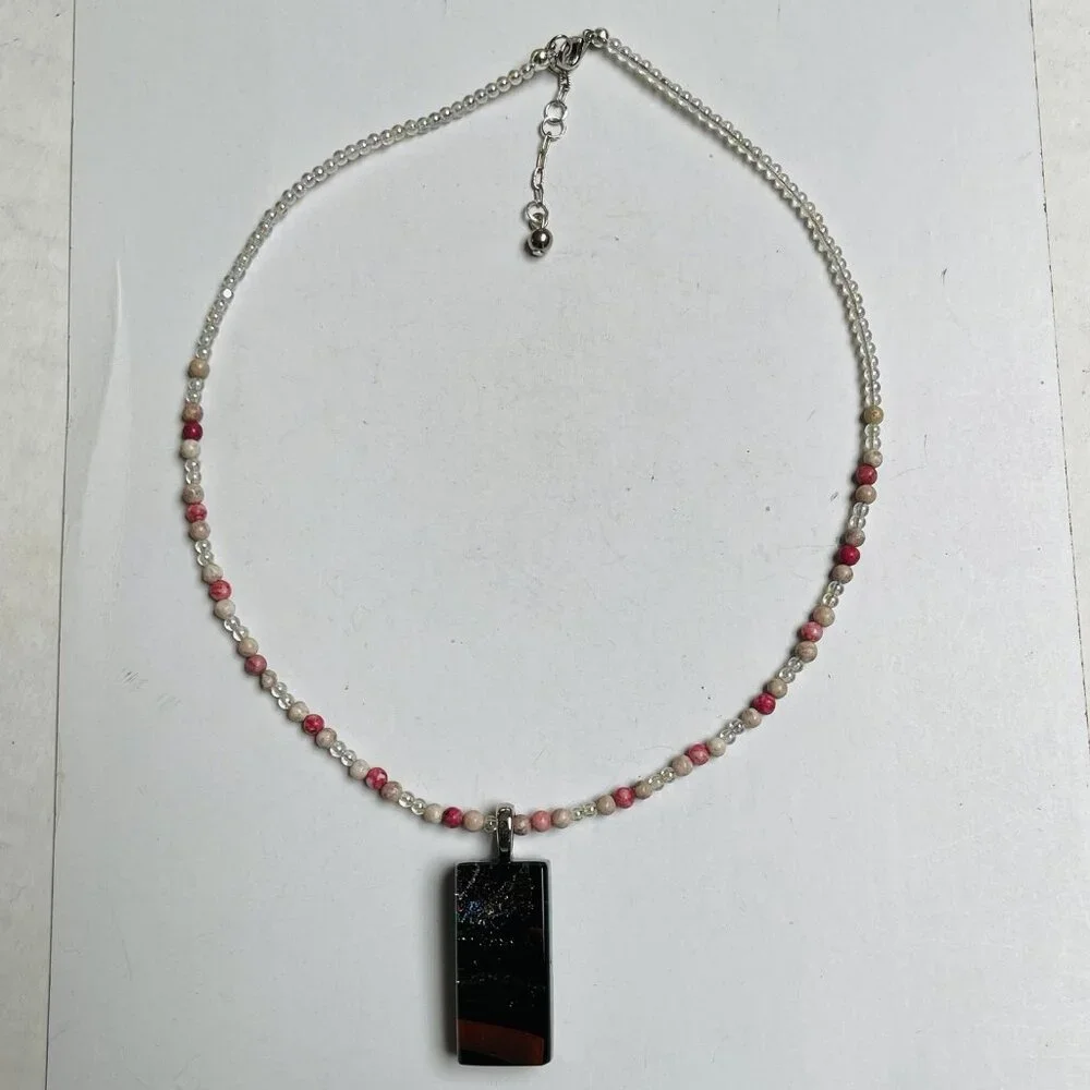 Handmade Necklace Silver Tone Glass Pendant Womens Holiday Gift - Picture 3 of 6